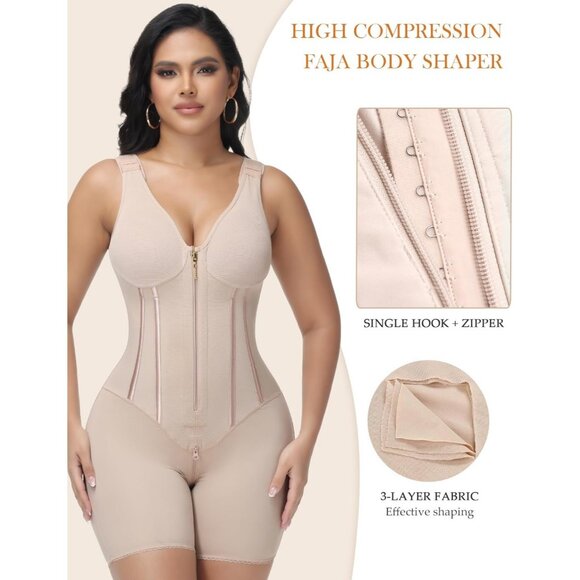 Women's Fajas Tummy Control Tuck Garment Full Body Shaper Bra Shapewear Tan - Picture 2 of 6